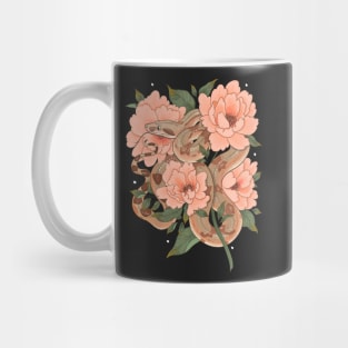 Peaches the Boa constrictor with Peonies Mug